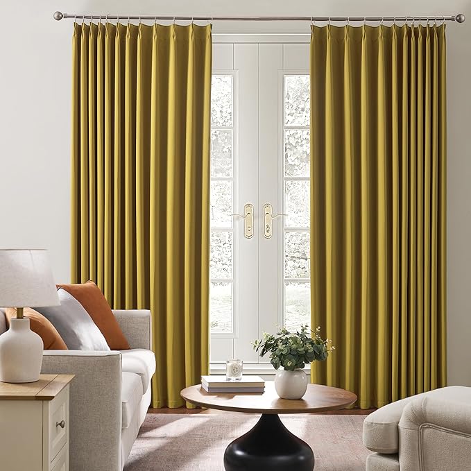 KEQIAOSUOCAI Yellow Pinch Pleated Curtains 92 Inch Length 2 Panels Set Noise Cancelling Window Drapes for Nursery Bedroom Living Room 40x92-CubbioJoy