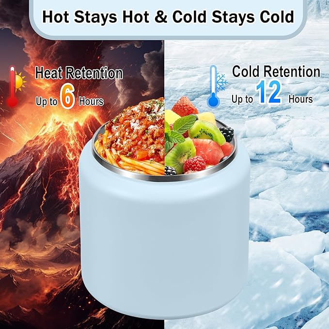 26oz Kids Thermos for Hot Food, Insulated Vacuum Food Jar with Buckle Lid, Stainless Steel Wide Mouth Leak Proof Insulated Lunch Container for School Picnic Travel, Blue-CubbioJoy