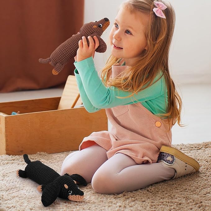 Crochet Kit for Beginners - 2 PCS Dachshund Crochet Kits with Step-by-Step Video Tutorials, Beginner Crochet Kit for Adults, Crochet Animal Kit for Kids, Dog Craft Knitting Kit-CubbioJoy