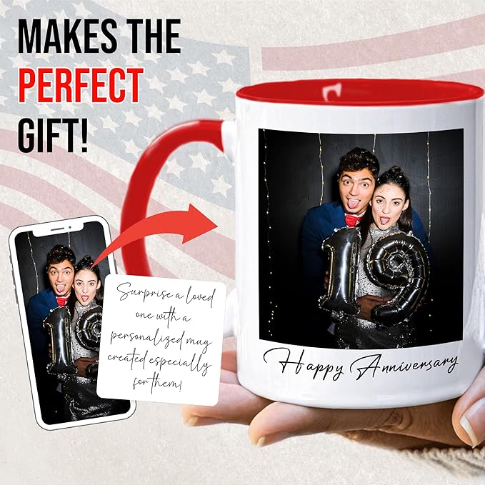 Custom Mug Upload Your Picture Personalized Coffee Mug with Photo Text Name Customized Cup Unique Ideas Gifts for Men Women Mom Dad Girlfriend Boyfriend Friend Family (Red, 15oz)-CubbioJoy