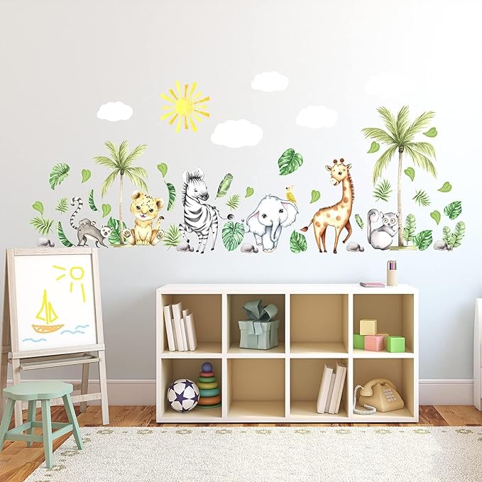 clothmile Watercolor Jungle Animal Wall Decals - Forest Animal Wall Sticker - Elephant, Lion, Monkey - For Kids, Baby Nursery, Playroom, Bedroom & Classroom Decor-CubbioJoy