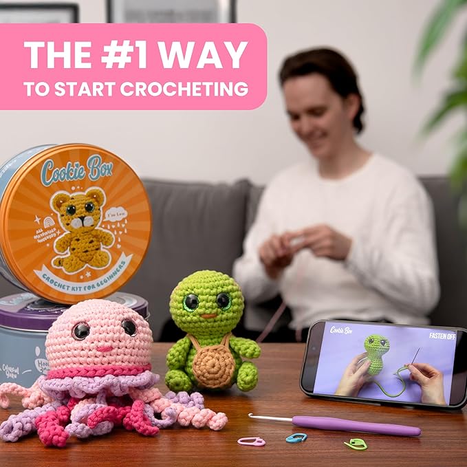 Cookie Box Crochet Kit for Beginners - Learn to Craft Amigurumi Stuffed Animals - Knitting Gift for Kids and Adults - Beginner-Friendly Yarn - Stitch-by-Stitch Video Tutorial - Bunny Lola-CubbioJoy