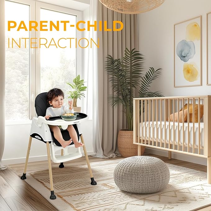 3 in 1 High Chairs, Convertible High Chair for Babies and Toddlers, High Chair with Foot Rest and Double Tray, Compact and Versatile, for Growing Kids, Black-CubbioJoy