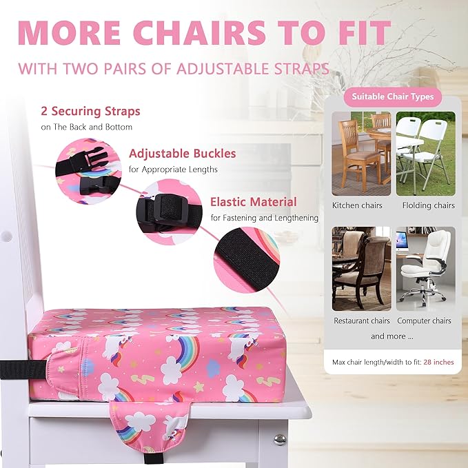 Booster Seat for Kitchen Chair with Adjustable Straps, Toddler Booster Seats for Dining Table Portable for Travel Camping Eating, Booster Cushion for Table for Baby Child Infant Kid Boy Girl-CubbioJoy