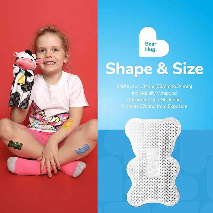 BioSwiss Bandages, Gummy Bear Shaped Self Adhesive Bandage, Latex Free Sterile Wound Care, Fun First Aid Kit Supplies for Kids, 24 Count-CubbioJoy