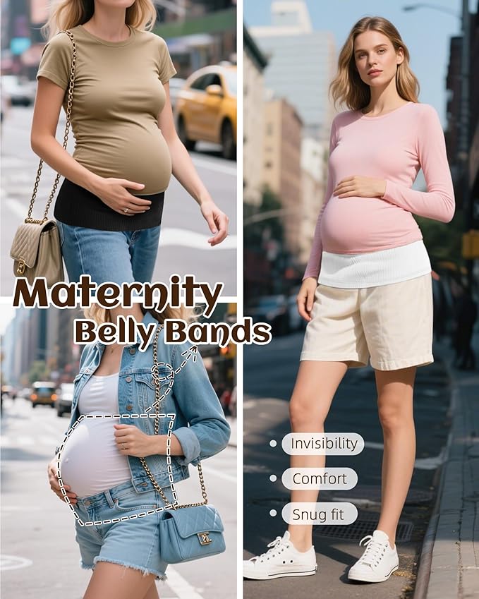 3 Pack Maternity Belly Bands for Pregnant Women Cotton Stretch Ribbed Pregnancy Support Belt Pants Extender-CubbioJoy