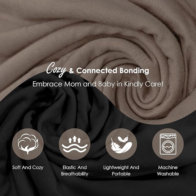 Baby Wrap Carrier, Lightweight Baby Wearing Wraps for Newborn and Infant, Soft Swaddle Holder Carrier, Cozy Baby Sling 7-35 lbs Black+Brown-CubbioJoy