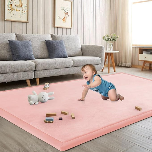 Baby Play Mat for Floor Tummy Time Mat Nursery Rug Muscle Area Rug Playroom Tatami 79"x118" Memory Foam 1.3" Thick Crawling For Babies,Toddlers, Infants, Kids,Floor(Pink)-CubbioJoy