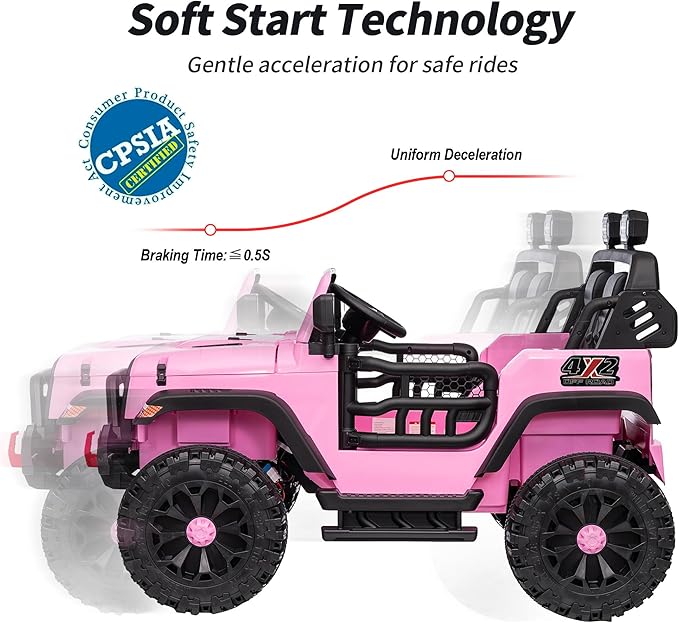 2 Seater Ride on Car Truck, 12V Kids Electric Ride on Toy for Big Kids Age 3-8 w/Remote Control- Light Pink-CubbioJoy