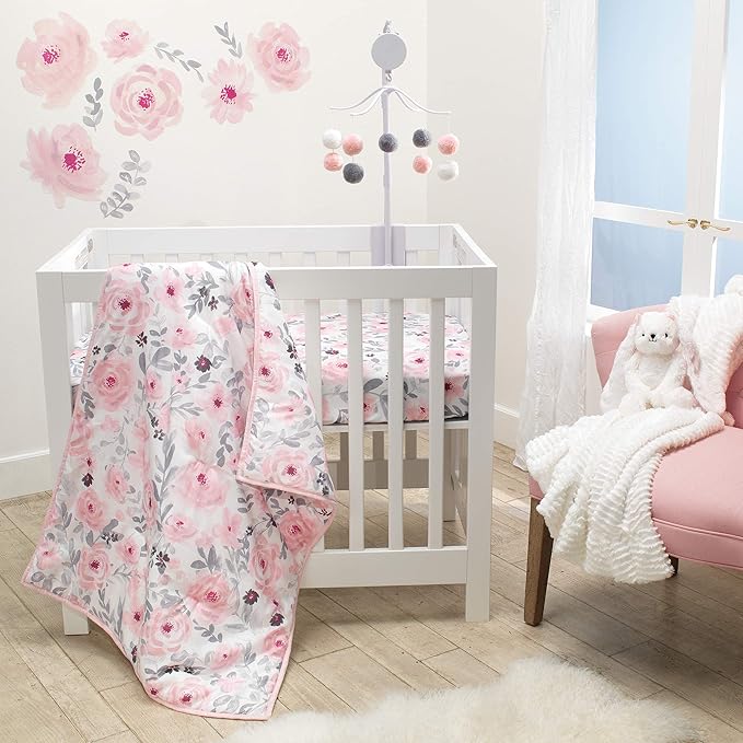 Bedtime Originals Blossom Pink Watercolor Floral 3-Piece Mini Crib Bedding Set-CubbioJoy