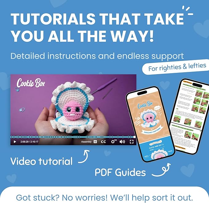 Cookie Box Crochet Kit for Beginners - Learn to Craft Amigurumi Stuffed Animals - Knitting Gift for Kids and Adults - Beginner-Friendly Yarn - Stitch-by-Stitch Video Tutorial - Oyster Pearl-CubbioJoy