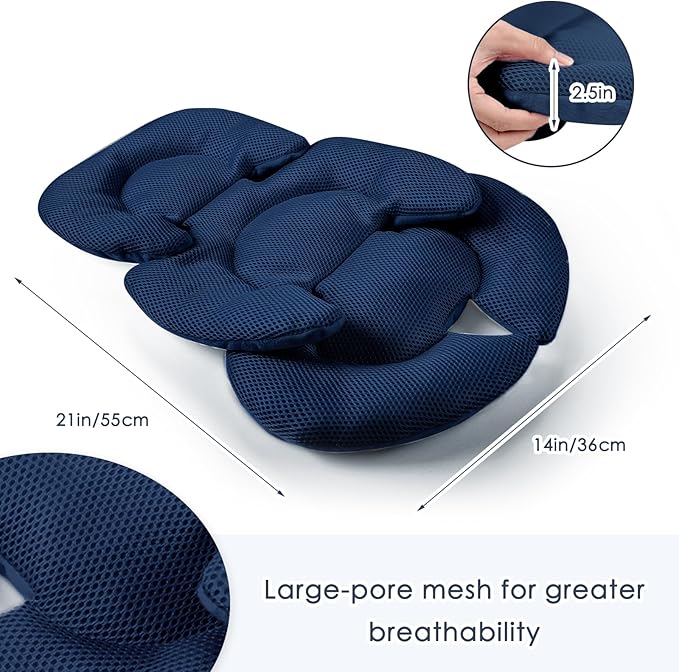 Infant Car Seat Insert for Newborn Girls Boys, Summer Mesh Baby Carseat Head Support with Strap Pads, Soft Reversible Baby Car Seat Insert Cushion Pad for Car Seat, Stroller, Bouncer, Swing, Blue-CubbioJoy