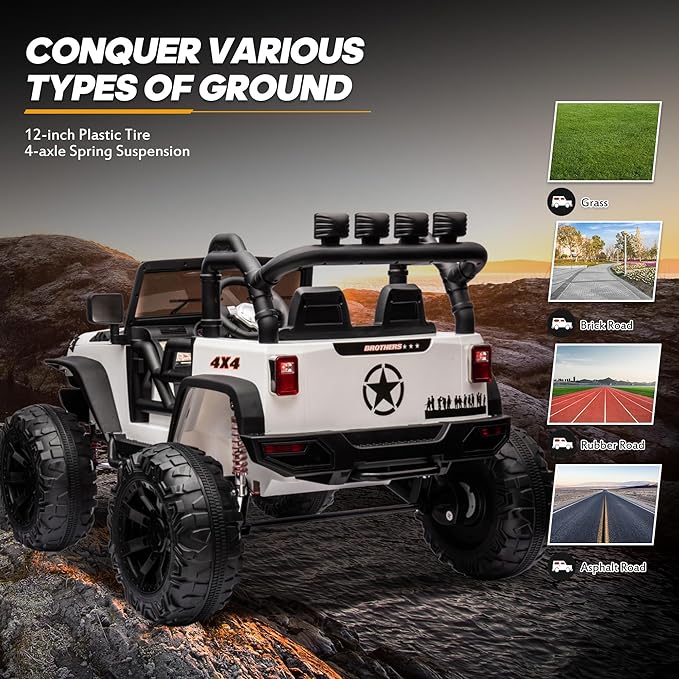 24V 9Ah Ride on Toy for Big Kids, 4WD 2 Seater Ride on Car Truck with Remote Control, 4x200W Motor - White-CubbioJoy