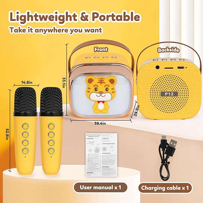 Karaoke Machine for Kids, Portable Mini Karaoke Machine with 2 Wireless Microphones, 4 5 6 7 8 9 10 Years Old Girl Boy Easter Christmas Birthday Gift Tiger Speaker Toys-CubbioJoy
