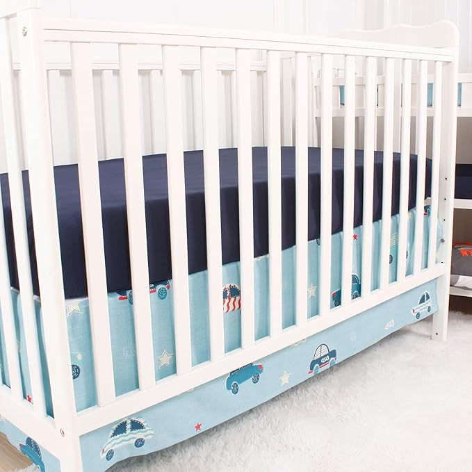 CaSaJa Baby 3-Piece Crib Bedding Set for Boys Girls, Including Soft Quilted Comforter(Blanket), Fitted Crib Sheet and Skirt, Soft Nursery Bedding Set Made of Silky Comfy Materials, Love Cars-CubbioJoy