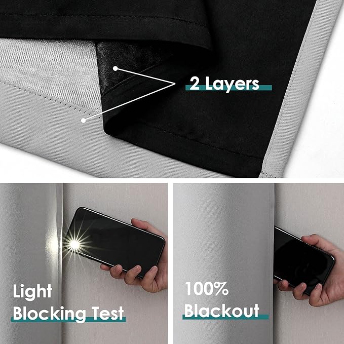 ChrisDowa 100% Blackout Curtains for Bedroom with Black Liner, 2 Thick Layers Total Blackout Thermal Insulated Grommet Small Window Curtains 54 Inch Length 2 Panels Set (Light Grey, 42 x 54 Inch)-CubbioJoy