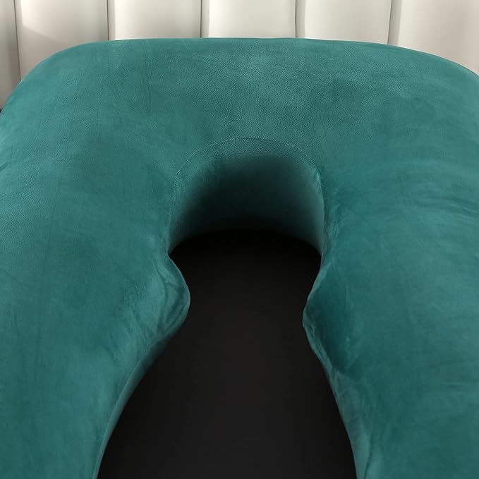 Amagoing 55 inches Pregnancy Pillows for Sleeping, U Shaped Maternity Full Body Pillow for Pregnant Women with Hip, Leg, Back, Belly Support, Removable Washable Velvet Cover (Teal Green)-CubbioJoy
