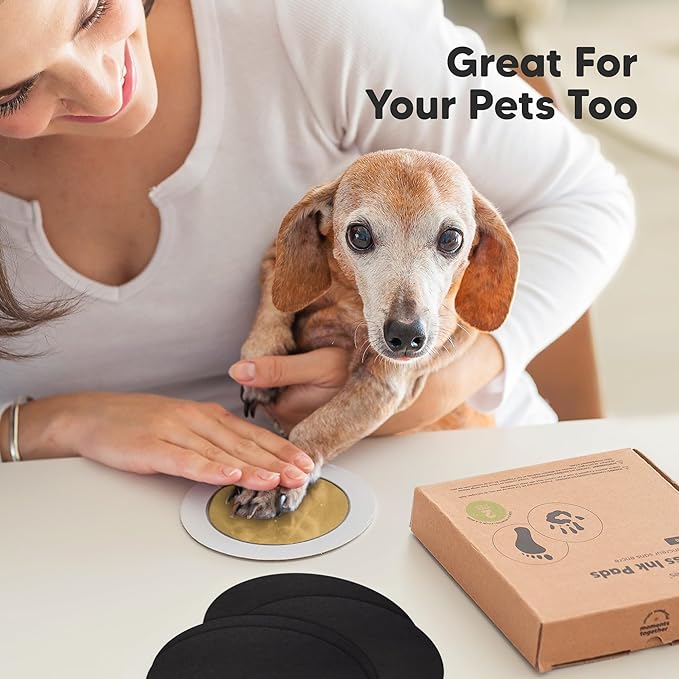 2-Pack Round Inkless Baby Hand and Footprint Kit - Mess Free Ink Pad for Newborn Keepsake, Dog Nose & Paw Print Kit, Clean Touch Ink Pad for Baby Hand & Footprints, Ideal New Mom Gifts (Gold)-CubbioJoy