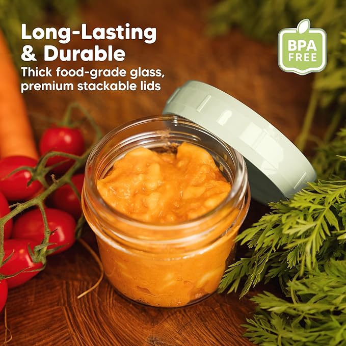 KeaBabies 12pk 4oz Glass Baby Food Containers with Lids - Leak-Proof, Microwavable Small Glass Jars, Baby Purees & Toddler Snack Storage Containers, BPA-Free, Dishwasher & Freezer Safe (Sage)-CubbioJoy
