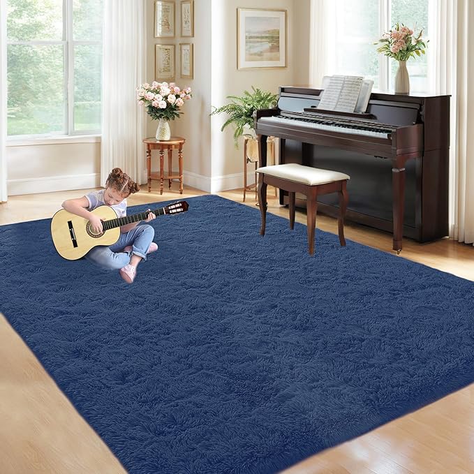5x8 Area Rug for Living Room: Fluffy Shag Soft Washable Rugs Fuzzy Plush Indoor Carpet for Bedroom Nursery Playroom Dorm Kids Girls Boys Room (Navy Blue, 5'x8')-CubbioJoy