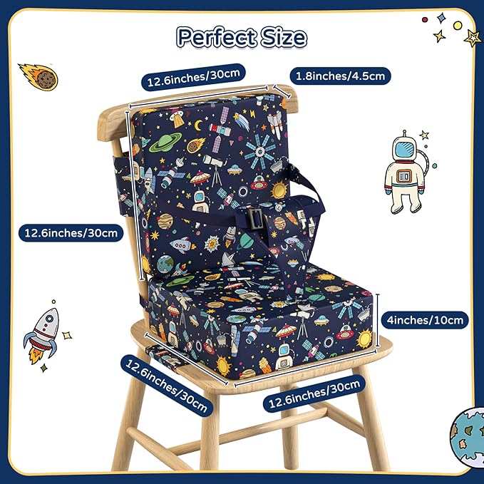 Booster Seat for Kitchen Chair with Backrest & 4 Adjustable Straps, Portable TPU Waterproof & Anti-Scratch Toddler Booster Seat for Dining Table, Non-Slip & Removable Booster SEat for Table-CubbioJoy