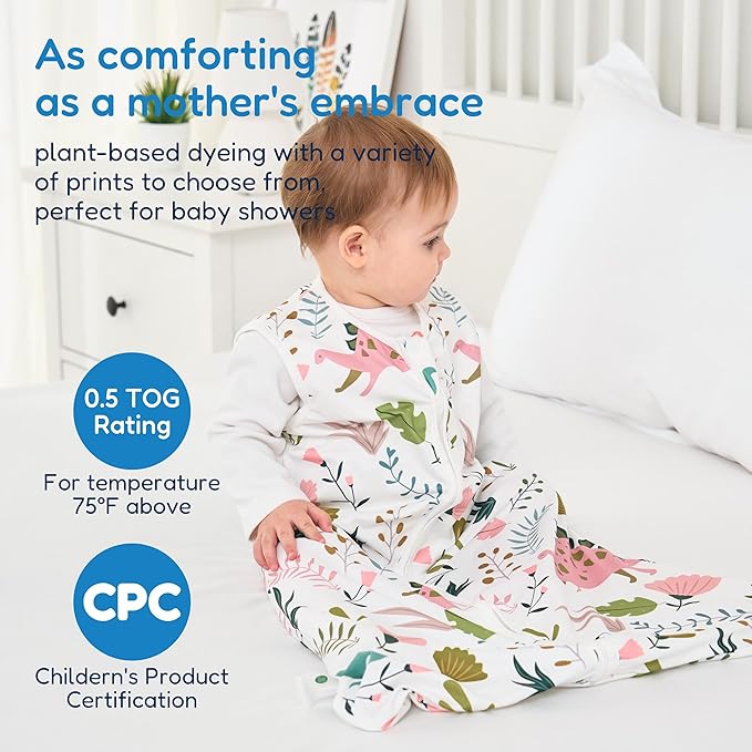 TotAha Cute Dinos Sleep Sack 6-12 Months 3 Pack, Buttery Soft Swaddle Transition Wearable Blanket Baby Sleeping Bag, 0.5 TOG-CubbioJoy