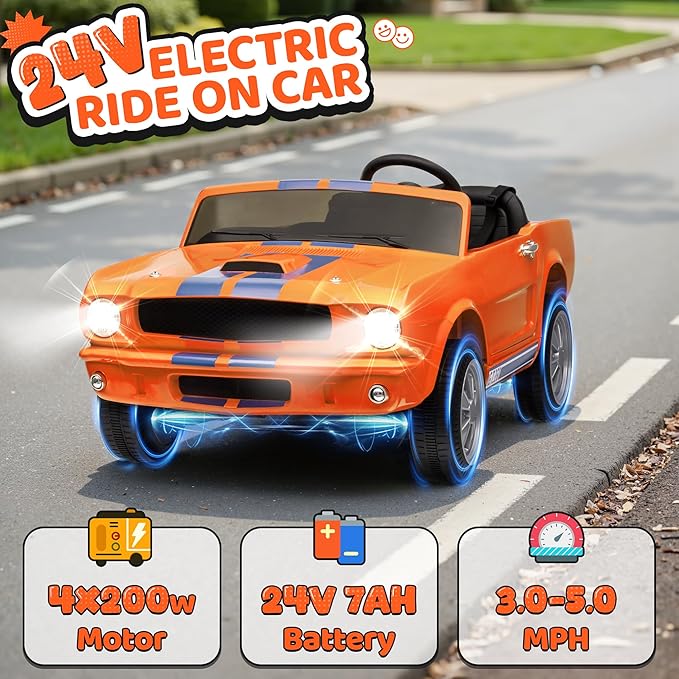 24V 2 Seater Ride on Toys, Licensed Shelby Cobra Kids Power Car Wheeler Ride On Toy w/ 2WD/4WD Switchable, Remote Control, 19" Spacious Seat, 4 Spring Suspension, Music, Bluetooth-CubbioJoy