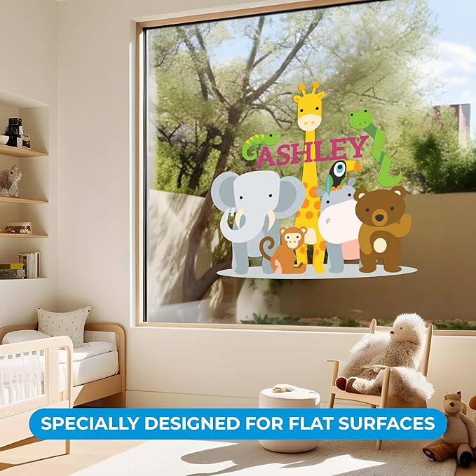 CRYPTONITE Personalized Name Jungle Animals Vinyl Wall Decor I Nursery Wall Decal for Baby Boy & Girl Decoration I Stickers for Kids I Multiple Options for Customization (A. Jungle Animals)-CubbioJoy