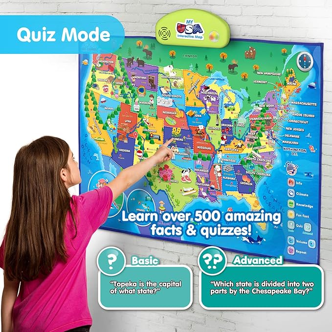 BEST LEARNING i-Poster My USA Interactive Map - Educational Talking Toy for Kids of Ages 5 to 12 Years Old-CubbioJoy