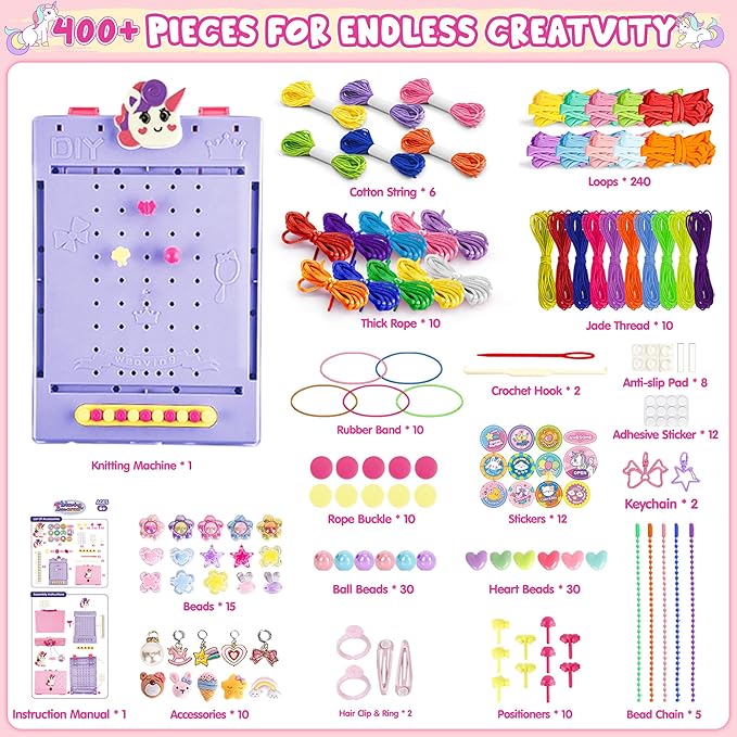 2-in-1 400 Pcs Friendship Bracelet Making Kit for Girls,Weaving Loom Kit Toys, Craft Kits for Kids,Age 6-12 Year Old Girls Gifts Ideas, Bracelet & Coaster & Bag Weaving Making kit-CubbioJoy