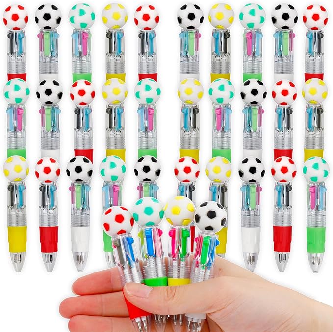 30Pcs Mini Multicolor Pens in One 4-in-1 Cute Pens Bulk for Kids, Ballpoint Pen for Birthdays and Children's Parties, Fun Gifts Assorted Ink Kawaii Pen(Soccer)-CubbioJoy