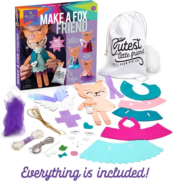 Craft-tastic – Make a Fox Friend Craft Kit – Learn to Make 1 Easy-to-Sew Stuffie with Clothes & Accessories-CubbioJoy
