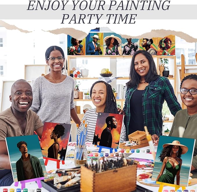 Blosssound 10 Set Pre Printed Canvas Pre Drawn Canvas Painting with Easel Kits 5" x 7" Outline Painting Panels for Beginners, DIY Craft Project, Party Favor, Home Decors(Black Couple)-CubbioJoy