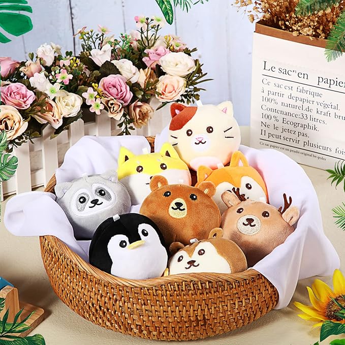 Aoriher 8 Pcs Mini Woodland Animals Plush Toys 3.15 Inch Soft Stuffed Animals Ornaments Bulk Colorful Woodland Keychain for Birthday Baby Shower Party Decors Classroom Prizes(Regular Style)-CubbioJoy