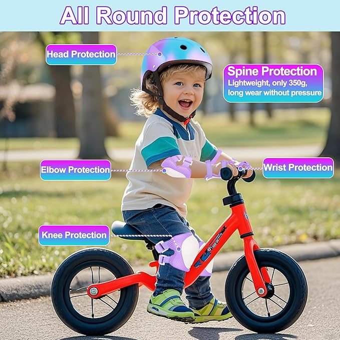 Kids Bike Helmet with DIY Stickers and Knee Pads Elbow Pads Wrist Guard Set for Ages 3-8-14 Toddler Boys Girls Helmet for Roller Skates Cycling Skateboarding Bicycle Scooter-CubbioJoy
