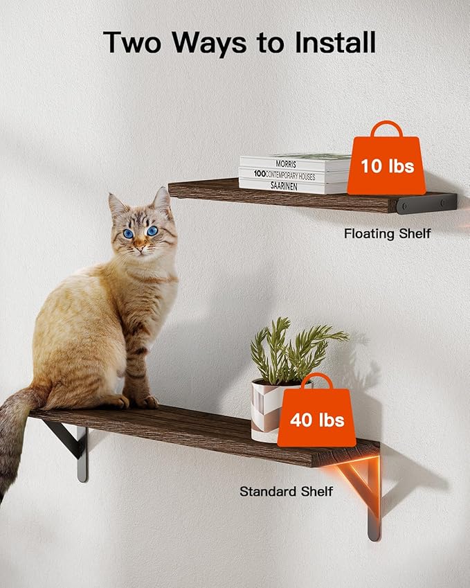 AMADA HOMEFURNISHING Long Wall Shelves, Rustic Farmhouse Floating Shelves for Bedroom, Bathroom & Living Room, Brown-CubbioJoy