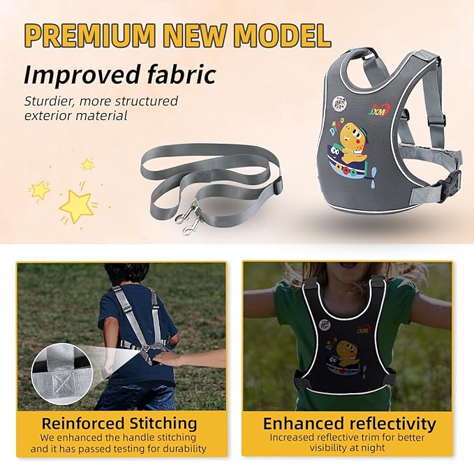 2025 New Safety Harness for Autism and Special Needs Child (3-6 yrs), Anti-Elopement Vest Harness with Light Reflector and Grab Handle for Active, Autistic ADHD Kids,Adjustable Tether Leash with Pouch-CubbioJoy