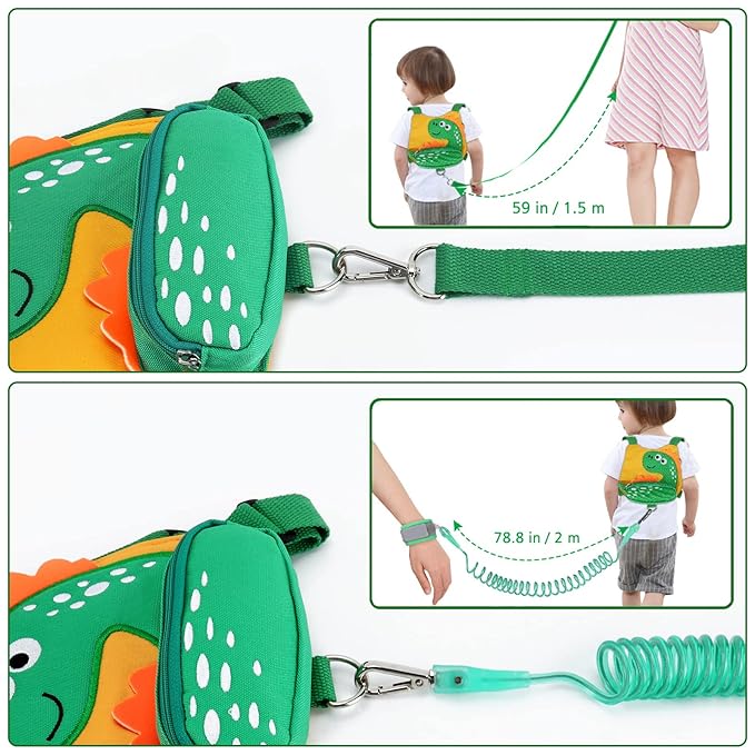 Accmor Toddler Harness Leash with Anti Lost Wrist Link, Cute Dinosaur Kids Harnesses with Wristband Bracelet Leashes Strap Tether for Baby Boys Walking (Yellow)-CubbioJoy