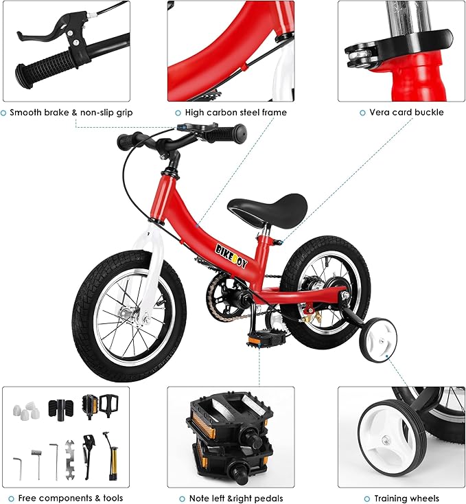 Balance Bike 2 in 1,The Dual Use of a Kids Balance Bike and Toddler Bike, for 2 3 4 5 6 7 Years Old -12 14 16 Inches with Training Theory, Brake, Pedal-CubbioJoy