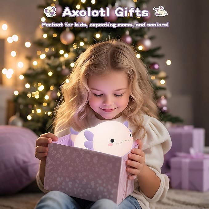 Axolotl Night Light for Kids,Cute Purple Axolotl Lamp,LED Squishy Nursery Nightlight, Food Grade Soft Silicone Novelty Animal Bedside Lamp,Adorable Room Decor, Axolotl Gitfs for Mother Girls Baby-CubbioJoy