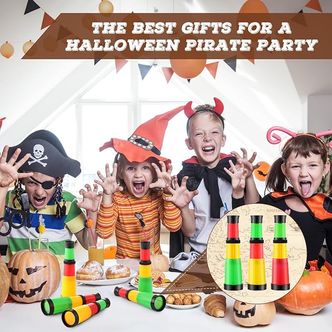 24 Pcs Plastic Pirate Telescope for Pirate Party Favors Portable Pocket Educational Science Spyglass Mini Monocular for Pirate Birthday Party Supplies Halloween Treasure Hunt-CubbioJoy