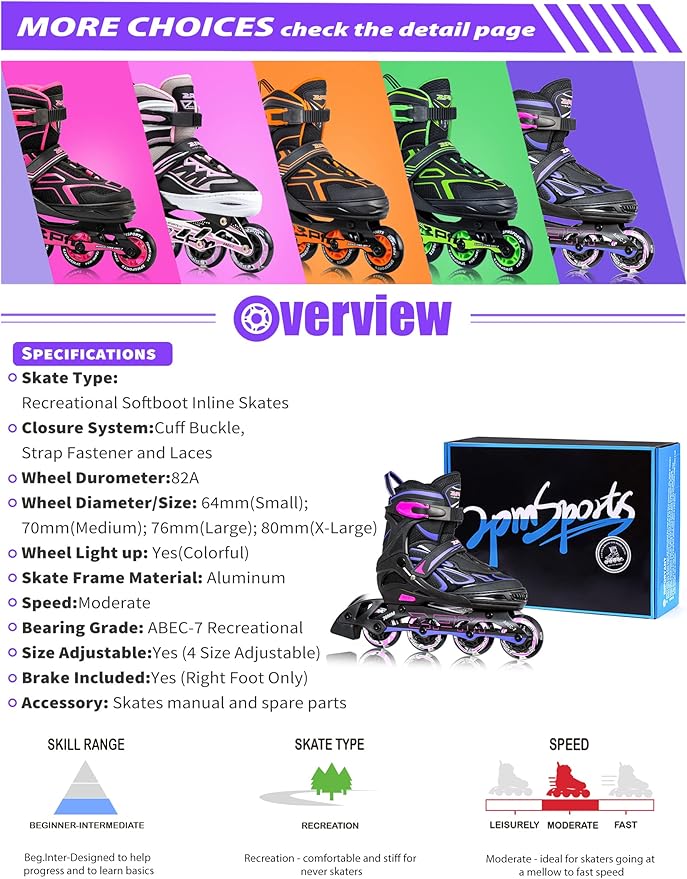 2PM SPORTS Vinal Girls Adjustable Flashing Inline Skates, All Wheels Light Up, Fun Illuminating Skates for Kids Men Adult Women and Boys-CubbioJoy