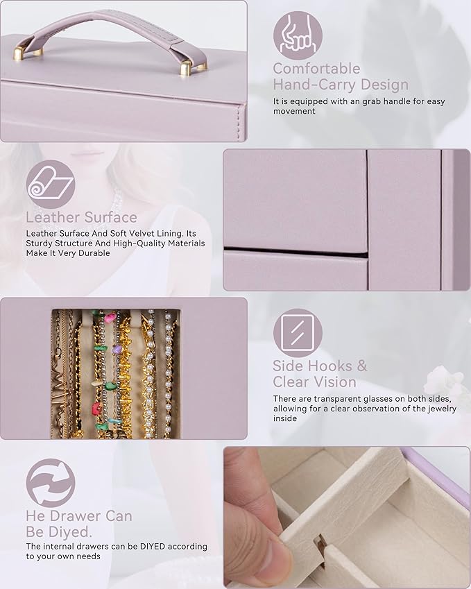 AKOZLIN 360° Rotating Jewelry Box 6-Tier Organizer Functional Jewelry Storage Case for Women Girls Ring Necklace Earring Bracelet Holder with Mirror Purple-CubbioJoy