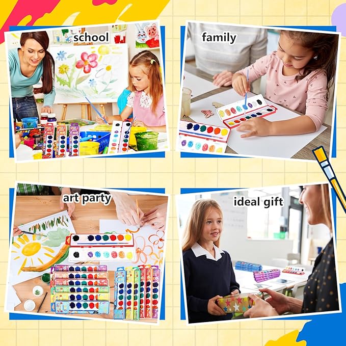 24 Pcs Apple Style Watercolor Painting Set for Kids 8 Washable Colors with Brush Watercolor Painting Set Gift Party Supplies Back to School Party Gift Exchange-CubbioJoy