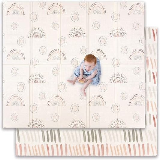 JumpOff Jo - Extra Large Waterproof Foam Padded Play Mat for Infants, Babies, Toddlers, Play Pens & Tummy Time, Foldable Activity Mat, 77 x 70 x 0.6 inches-CubbioJoy