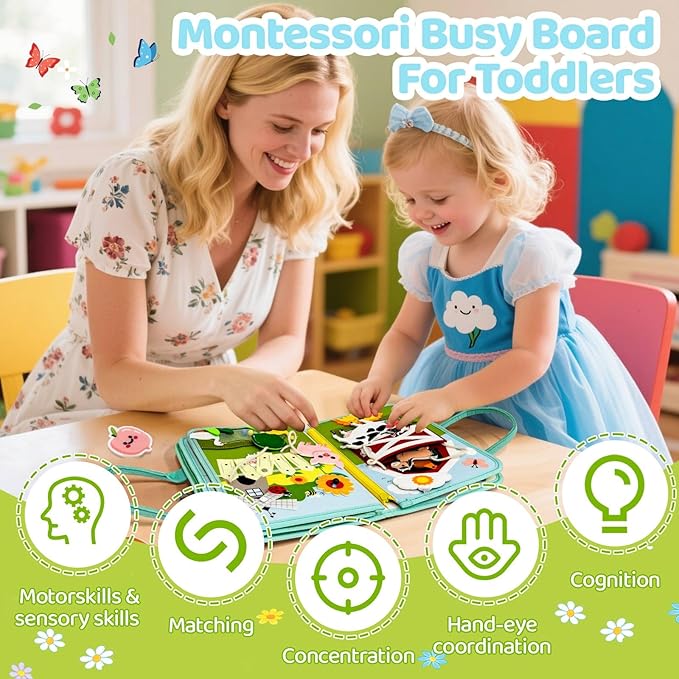 Busy Book for Toddlers 1-3 - Farm Montessori Toys Busy Board for 1 Year Old Boy Girl Gifts Educational Learning Activity Book Toddler Airplane Travel Toy 1+ Years Old Birthday Gift-CubbioJoy