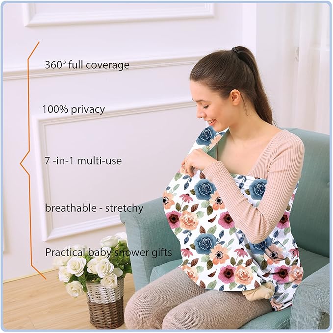 Car Seat Covers for Babies - Multi- use Nursing Carseat Canopy, Breastfeeding Covers, Baby Shower Gifts for Boys and Girls (Colourful Rose)-CubbioJoy
