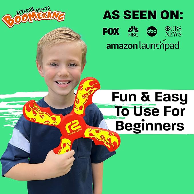Boomerang for Kids - It Really Does Fly Back - Fun & Easy to Use Toy Gifts for Boys & Girls - Soft Foam Design Allows for Safe Play Perfect Beginner Toy Gift Idea & Kids Boy Birthday Party Activity-CubbioJoy