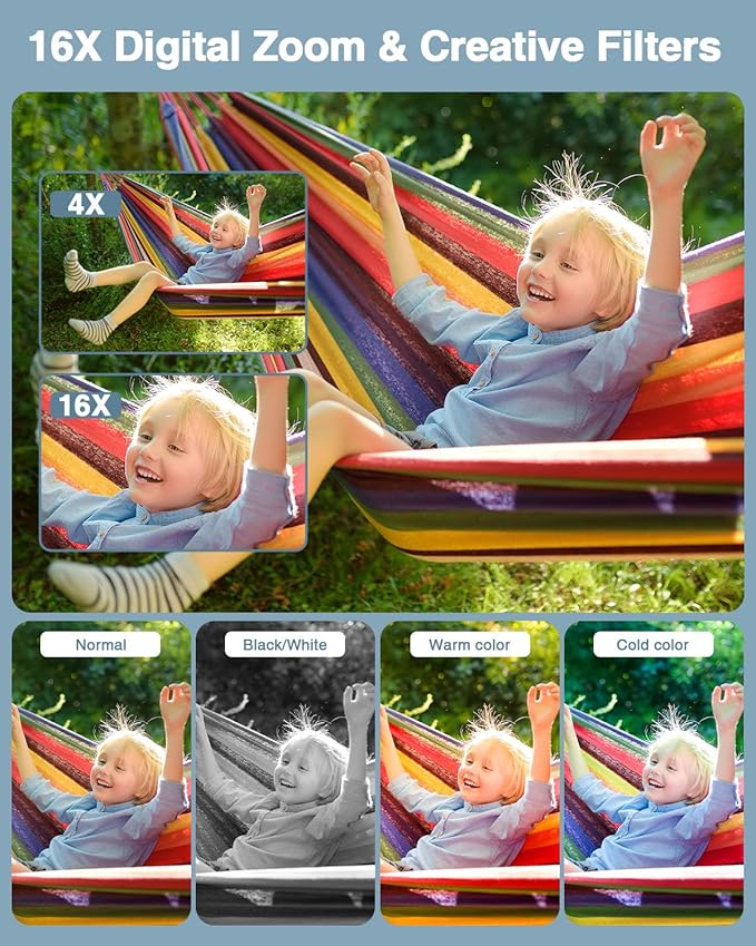 Digital Camera, FHD 1080P Point and Shoot Camera with 16X Zoom Anti Shake, Compact Small Portable for Boy Girls(Deep Black)-CubbioJoy