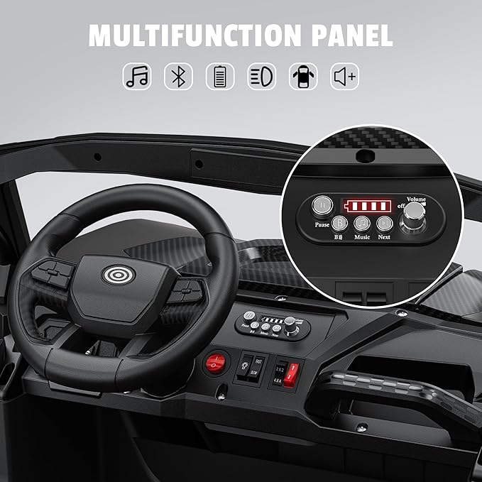 24V 2 Seater Ride on Car Truck, 4x200W, EVA Tires, 4WD/2WD, Rainbow Lights, Remote Control, Shock Absorbers, Bluetooth, Ride On UTV Toy for Kids Ages 3-8, Black-CubbioJoy